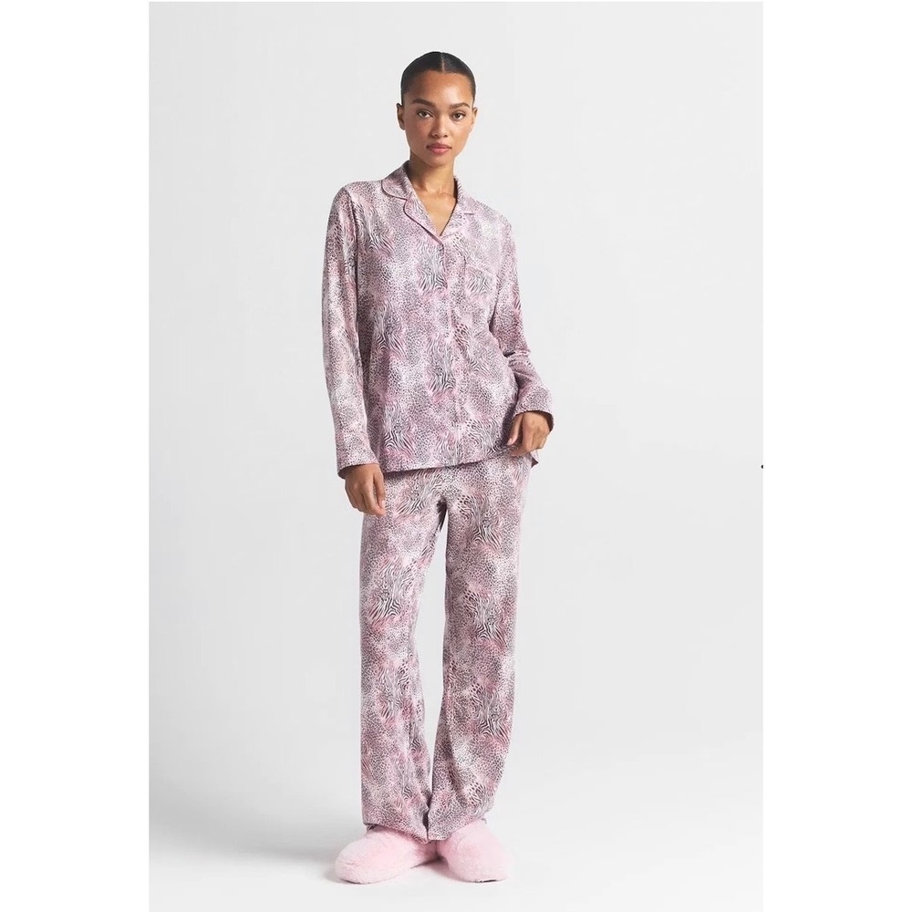 SKIMS Sleep Set Pink Purple Animal Print Long Sleeve Pajamas NWT